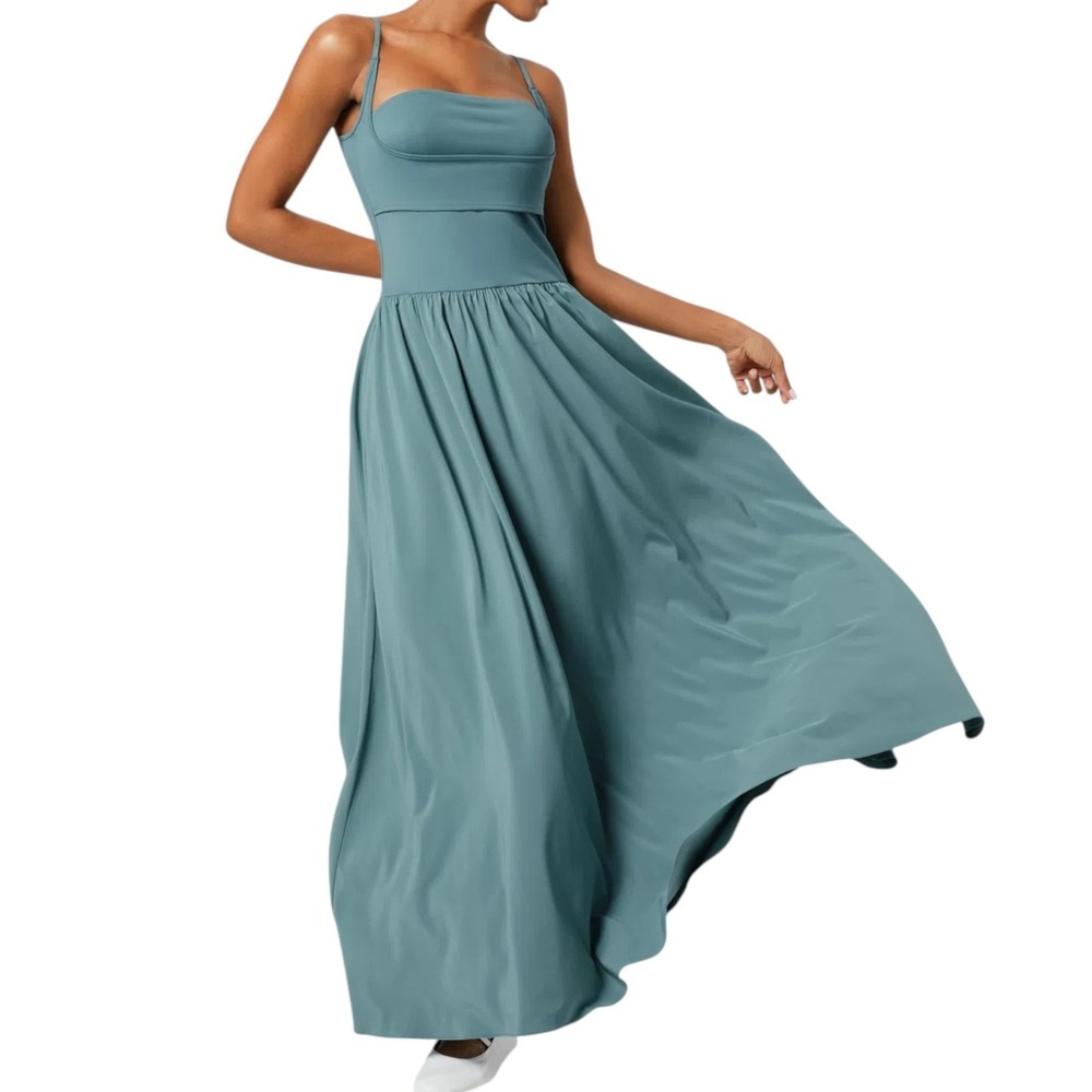 HALARA Teal Maxi Dress with Spaghetti Straps